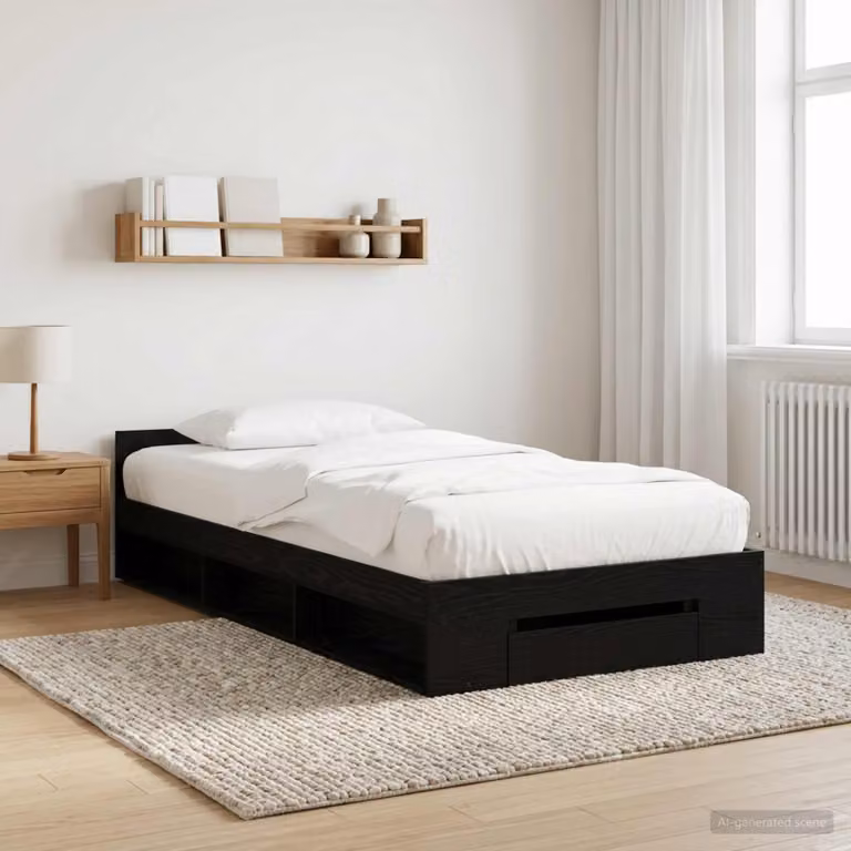 vidaXL Telaio del letto con cassetti Rovere Nero L 200 x L 80 x H 45 cm