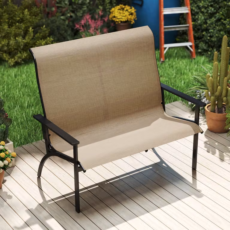 Panca da giardino Costway per 2 persone con schienale alto e braccioli, colore caffè