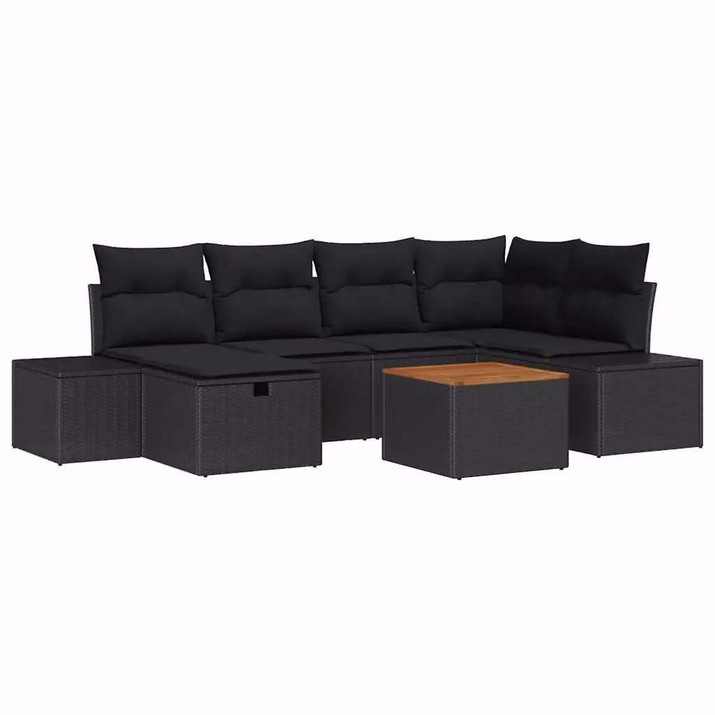Set Divano da Giardino vidaXL 7 Pezzi a Forma di U con Cuscini e Tavolino Nero in Polyrattan e Metallo – 2
