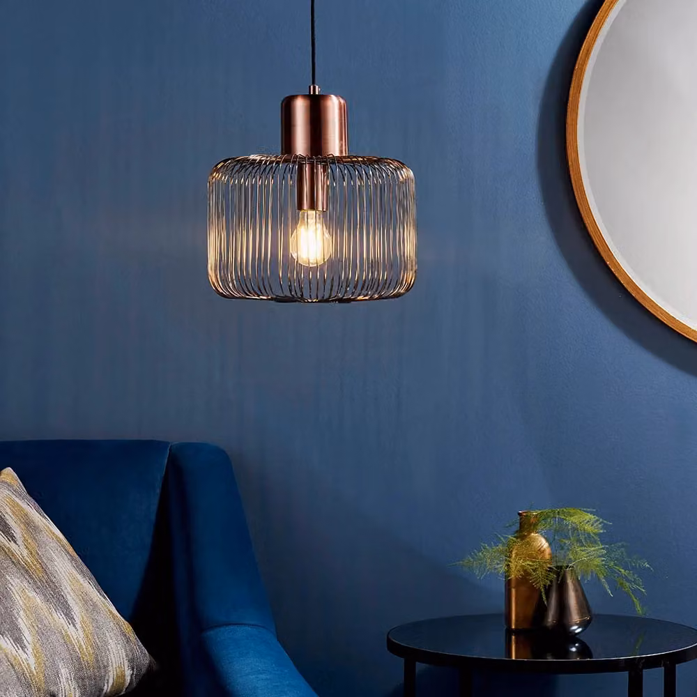 Lampada a sospensione cilindrica Endon Nicola in metallo color rame con attacco E27 e altezza regolabile – 2
