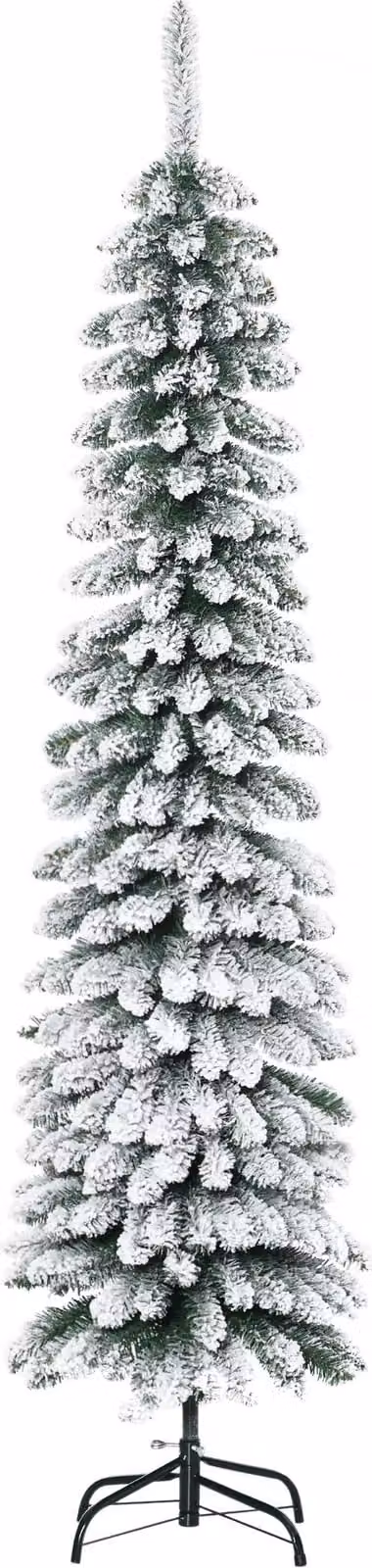 Albero di Natale Innevato Slim 180 cm con 395 Rami in Metallo e Plastica Verde