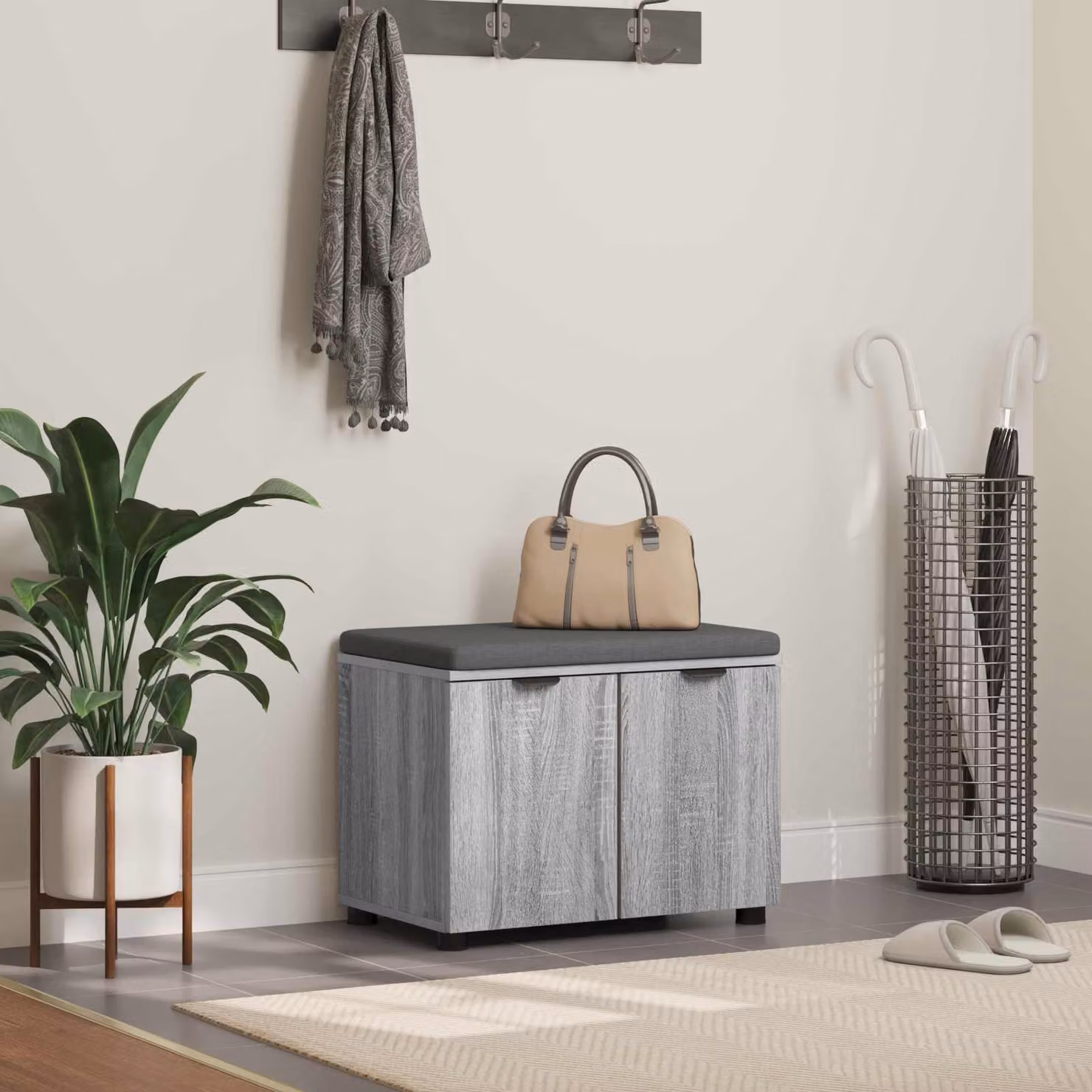 Panca per ingresso con scarpiera vidaXL in stile moderno, colore grigio, L: 60 cm, P: 38 cm, H: 46 cm