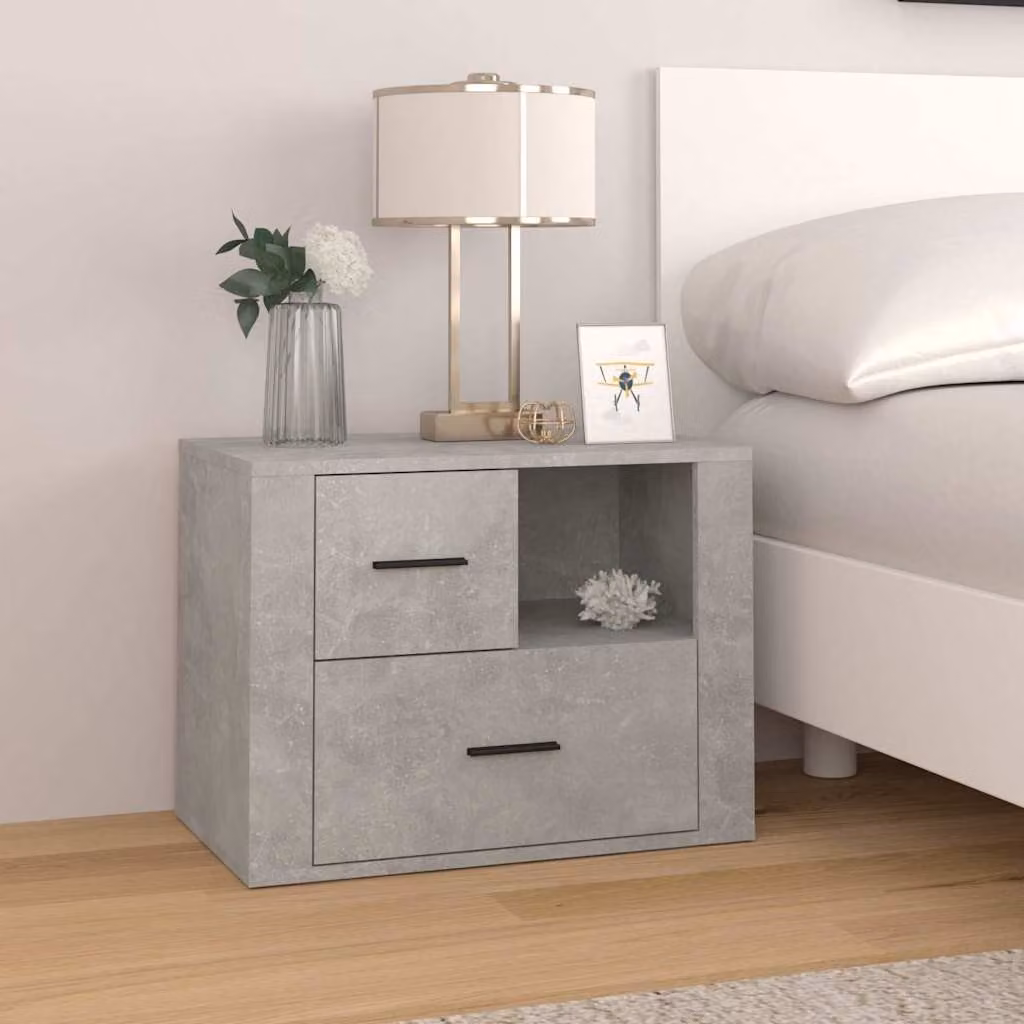 Comodino vidaXL in legno multistrato e MDF, colore grigio cemento, L: 60 cm, P: 36 cm, H: 45 cm