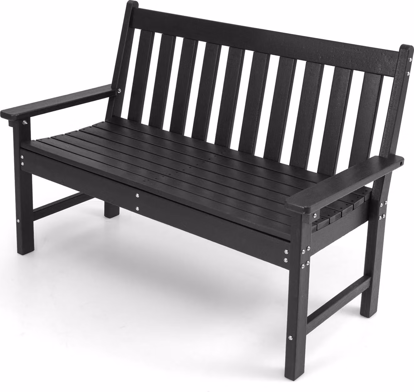 Panchina da giardino per 2 persone, panchina da parco in plastica con schienale alto, panchina da esterno, resistente alle intemperie, per giardino, terrazza, 132 x 65 x 91 cm (nera)