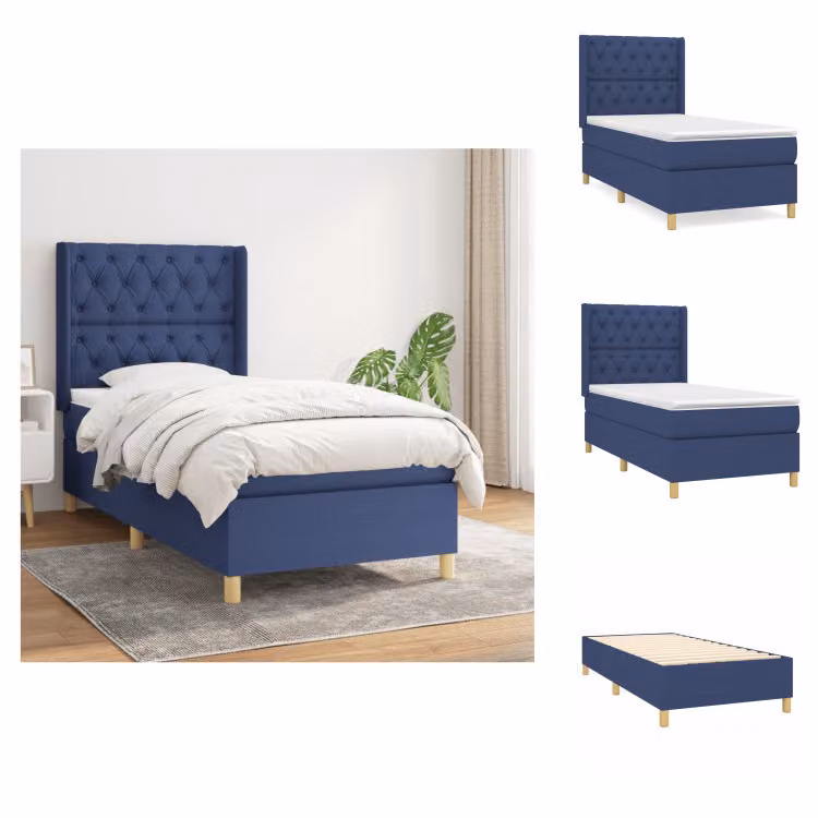 vidaXL Letto a molle con materasso blu 80x200 cm in tessuto - Letti & strutture letto