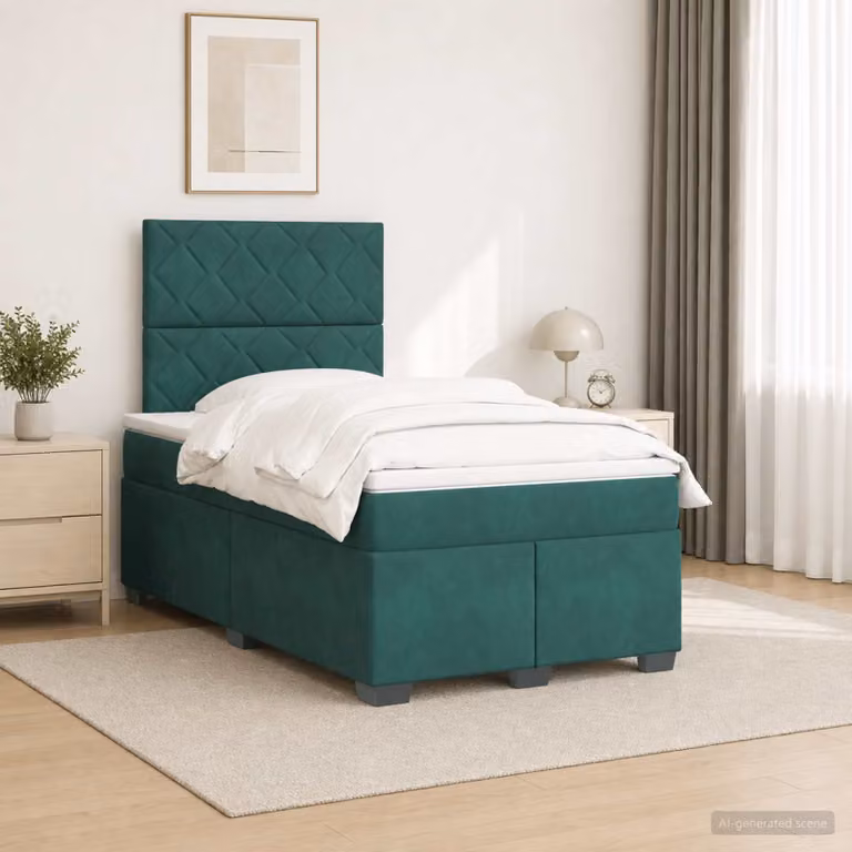 Letto box spring vidaXL in velluto verde con materasso a molle insacchettate L/P: 120 x 200 cm