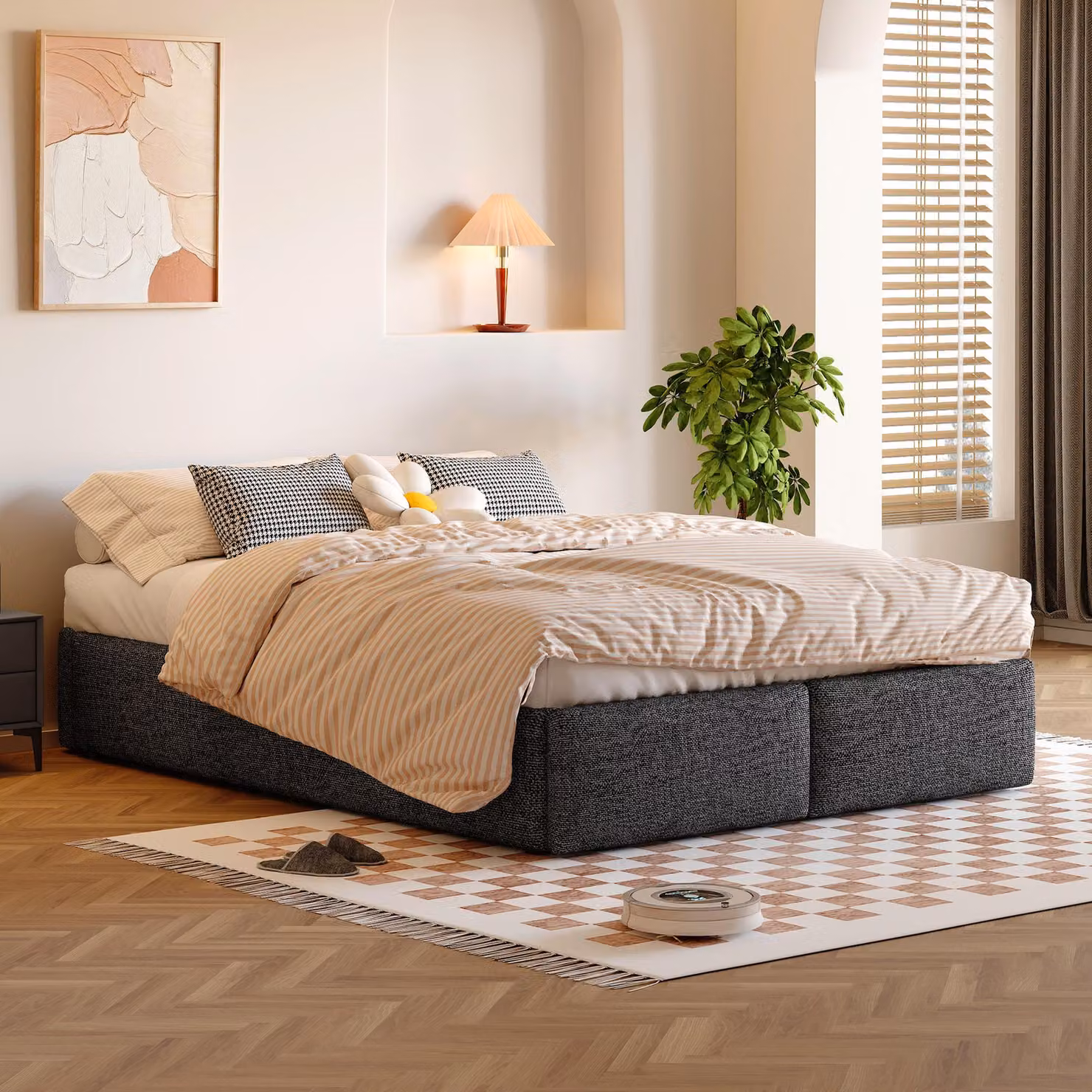 Letto imbottito Merax 140x200 cm, letto a piattaforma per bambini con spazio contenitore idraulico, 2 cassetti, letto senza testiera, letto per adolescenti, letto matrimoniale, grigio