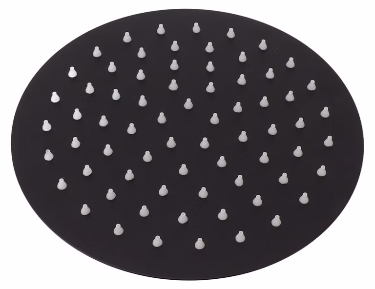 Soffione doccia ultra sottile, effetto pioggia, soffione fisso in acciaio inossidabile, rotondo, nero, 20,3 cm