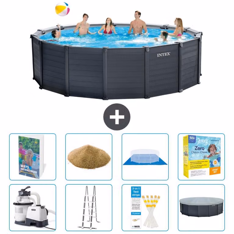 Pannello per piscina in grafite, modello Rund - 478x124 cm - composto da 7 elementi, codice S692