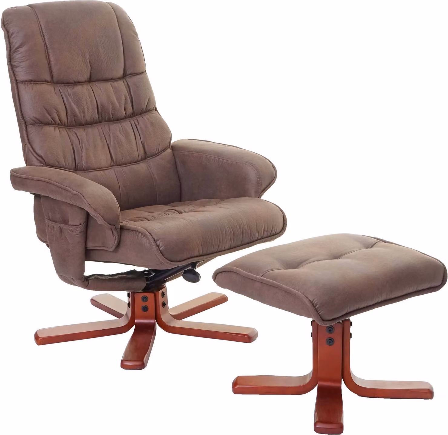Poltrona relax MCW-E30, poltrona TV reclinabile con poggiapiedi ~ Pelle finta scamosciata marrone