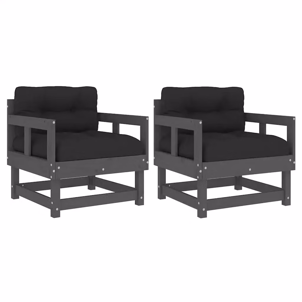 Set di 2 sedie da giardino vidaXL in legno massello di pino con cuscini grigi e neri – 2