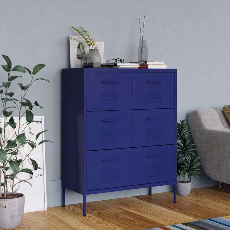 Cassettiera moderna vidaXL in metallo blu matt L: 80 cm, P: 35 cm, H: 101,5 cm