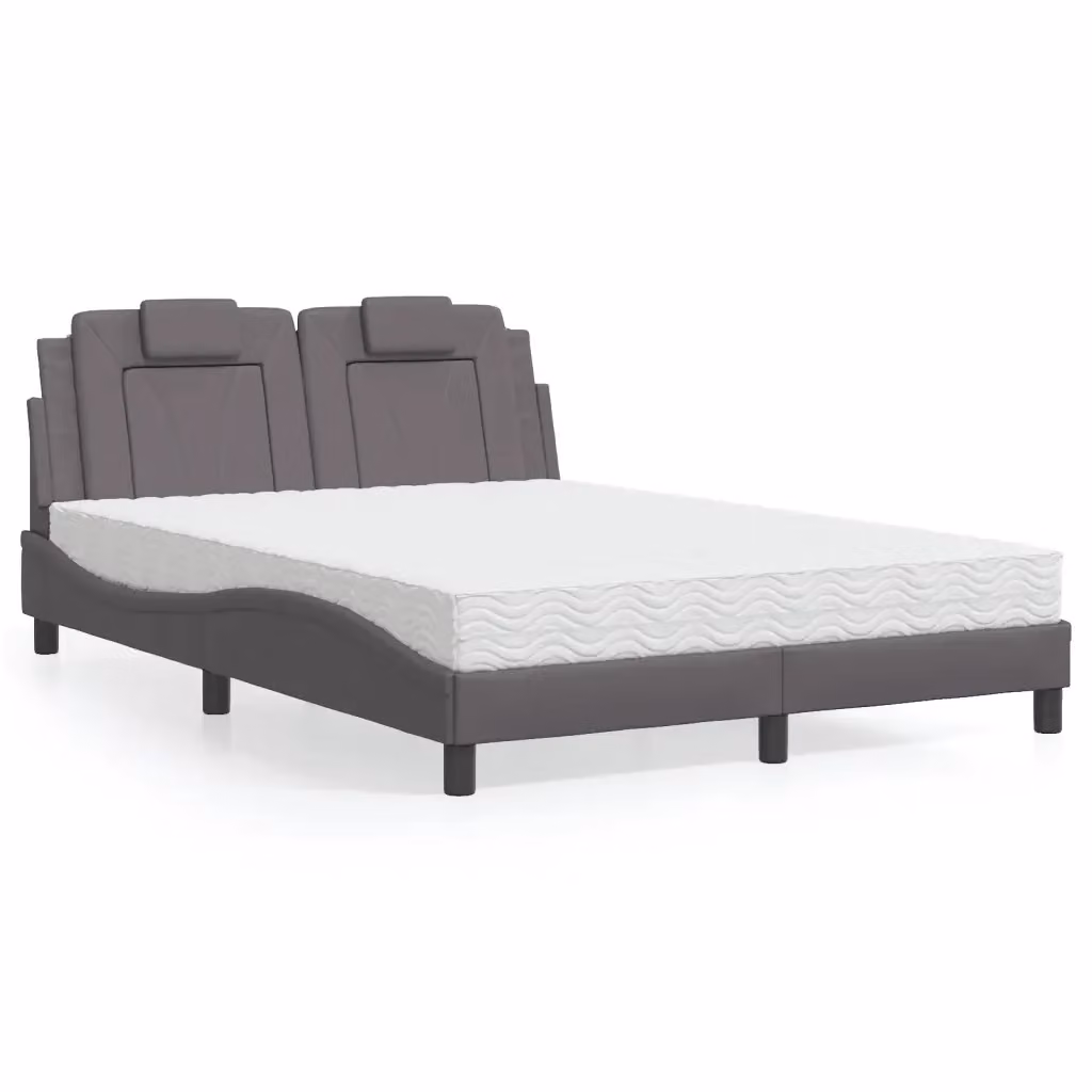 Letto matrimoniale Viana con materasso in similpelle grigio e bianco, L/P/H: 120 x 200 x 74,5 cm – 2