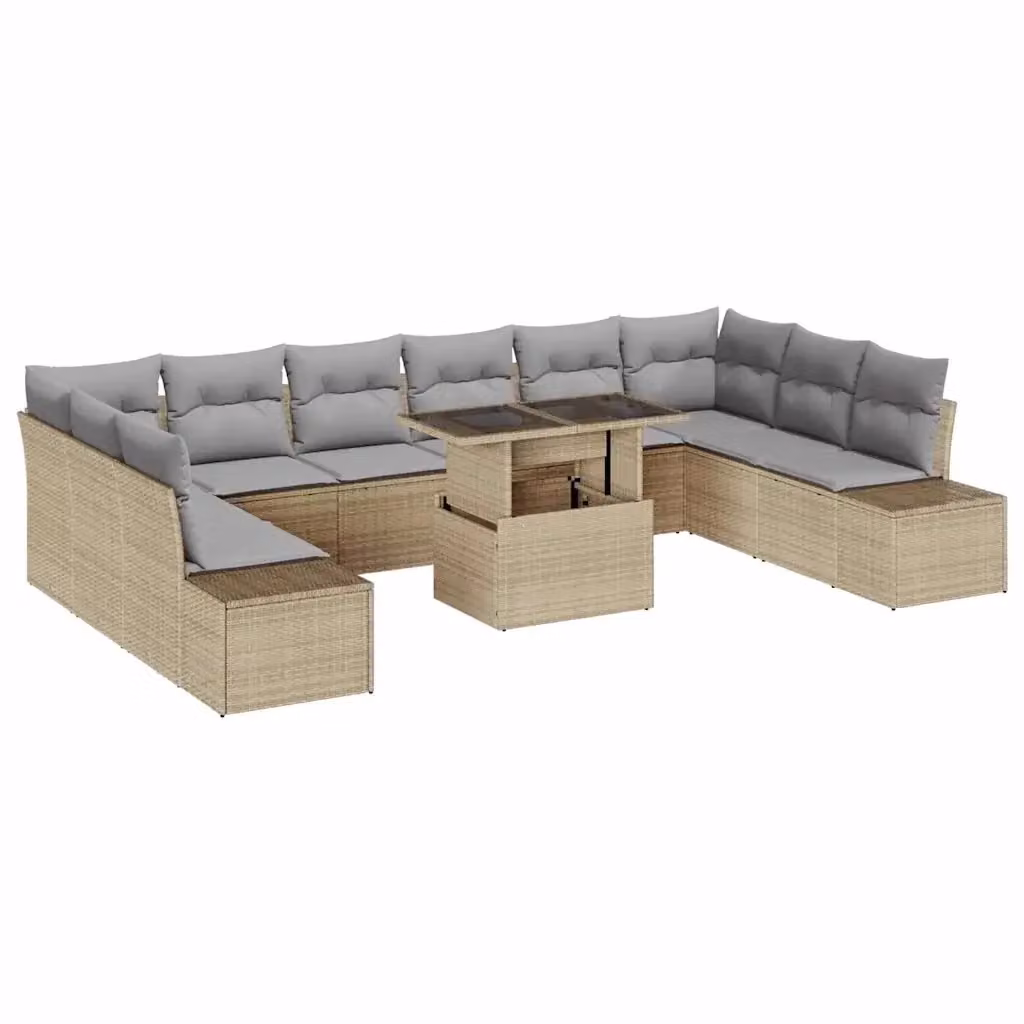 vidaXL Set Divano da Giardino 11 pz Beige in Polyrattan con Cuscini e Tavolino – 2