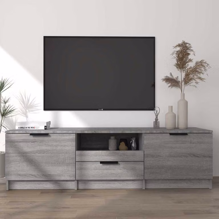 Mobile TV moderno vidaXL in legno ingegnerizzato grigio, L 140 cm x P 35 cm x H 40 cm