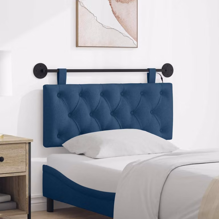 vidaXL Testiera per letto sospesa in tessuto blu con luce LED integrata L: 110 cm, H: 55 cm, P: 7 cm