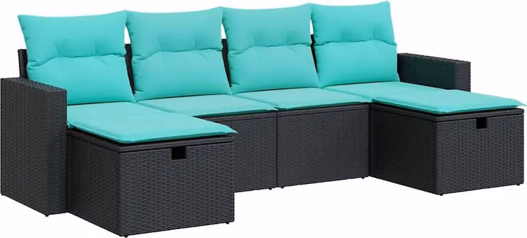 Set Divano da Giardino 6 pz con Cuscini Nero in Polyrattan
