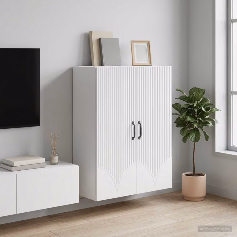 Mobiletto a muro vidaXL Bianco con ante a battente e ripiani interni in legno ingegnerizzato L: 66 cm, P: 34,5 cm, H: 90 cm