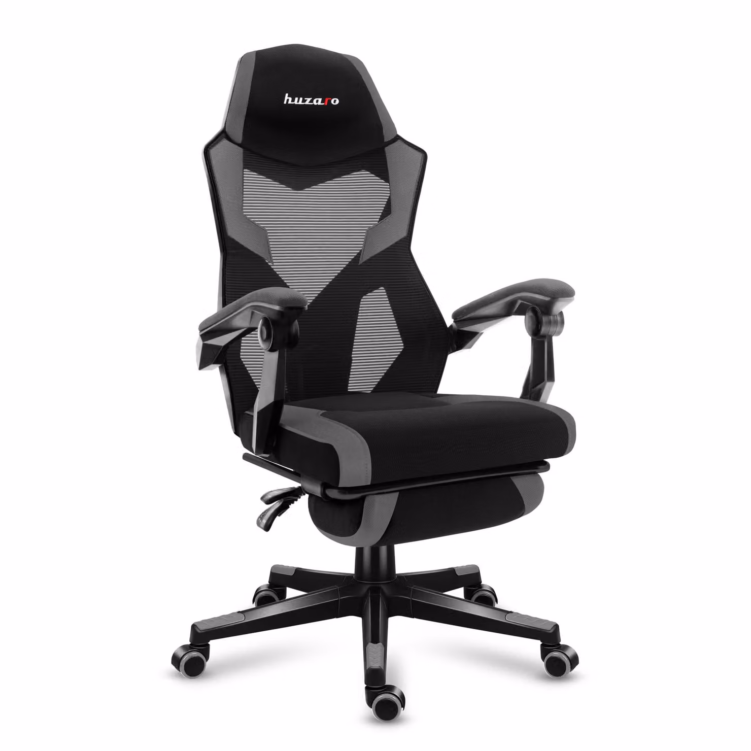 Sedia da gioco Huzaro Combat 3.1 grigia con poggiapiedi, FlexiBack inclinazione 135°, ergonomica, traspirante, poggiatesta, braccioli, fino a 150 kg, regolabile
