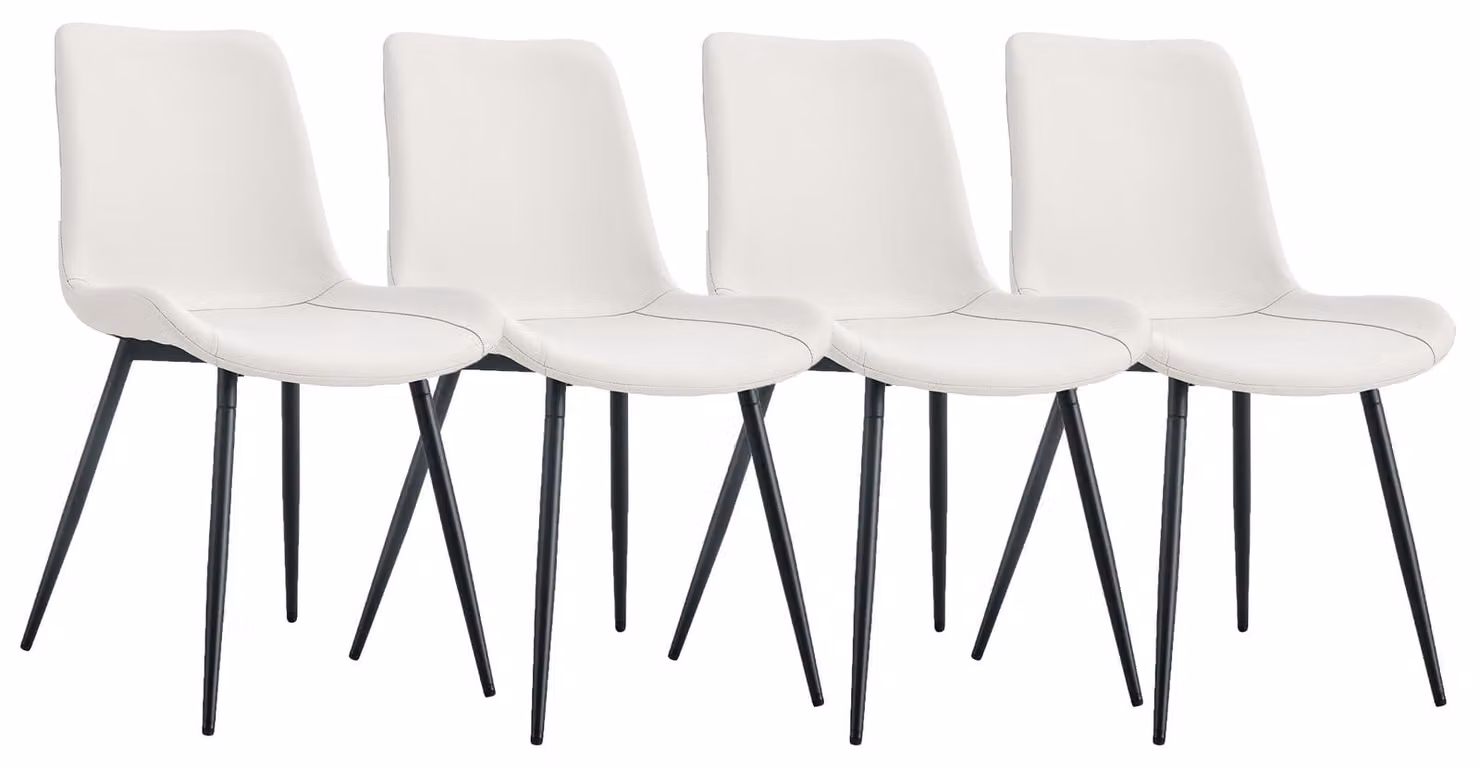 Set di 4 sedie da pranzo in ecopelle, con schienale sagomato e gambe in metallo, colore bianco