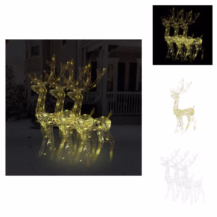 vidaXL LED renna 3 pz. Acrilico 120 cm bianco caldo - Illuminazione natalizia