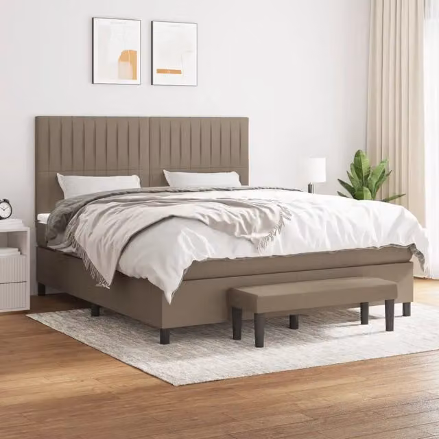 Letto Ibrido vidaXL con Giroletto a Molle e Materasso in Tessuto Beige e Bianco L/P: 160 x 200 cm