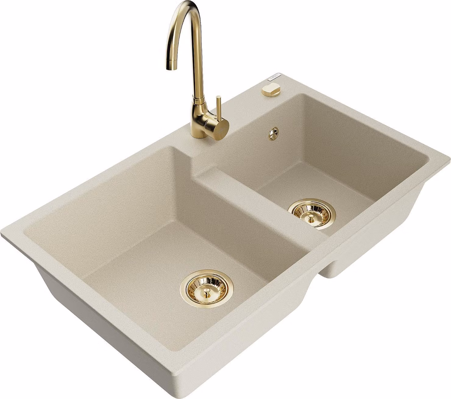 Mexen Tomas lavello granitico a 2 vasche con rubinetto da cucina Telma, beige - 6516-69-670200-50