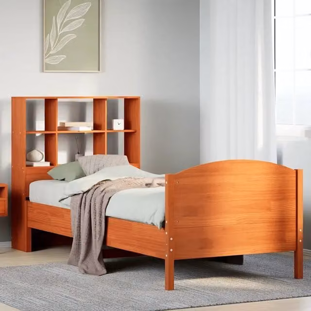 Letto Libreria VIDAXL in Legno di Pino Marrone Cera con Ripiani Laterali L: 190 cm, P: 81 cm, H: 110 cm