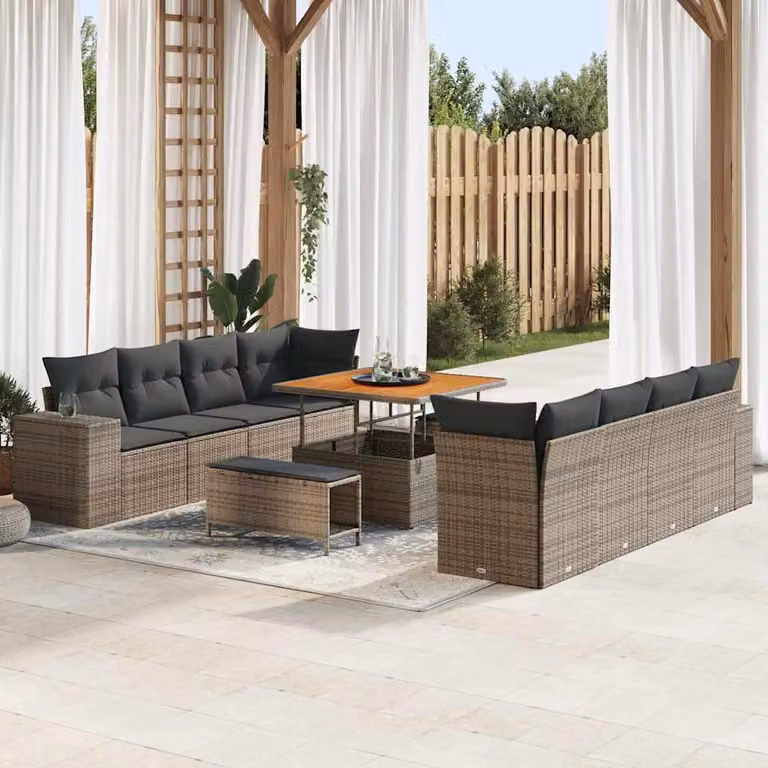 Maison Exclusive - Set da giardino composto da 11 pezzi, divano, colore grigio, realizzato in rattan sintetico