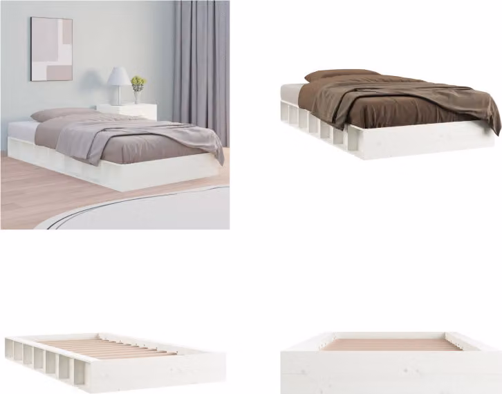 vidaXL Letto in legno massiccio bianco 135x190 cm - Struttura letto - Letto - Struttura letto in legno