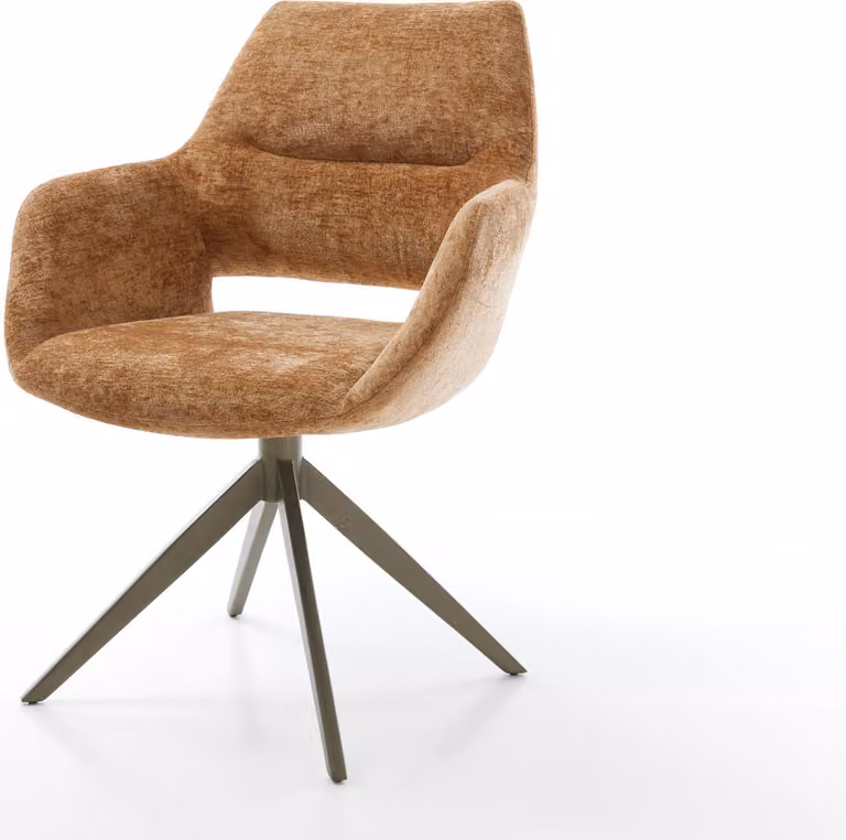 DELIFE Sedia girevole Yago-Flex con braccioli Chenille Arrugginito Base a croce larga Finitura effetto titanio Girevole a 360° Funzione oscillante Molle insacchettate
