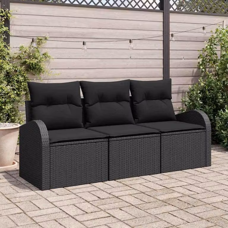Maison Exclusive - Set Divano da Giardino con cuscino 3 pcs Nero Poly Rattan