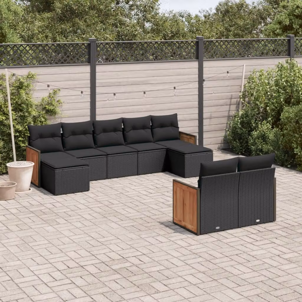 Maison Exclusive - Set Divani da Giardino 9 pz con Cuscini Nero in Polyrattan