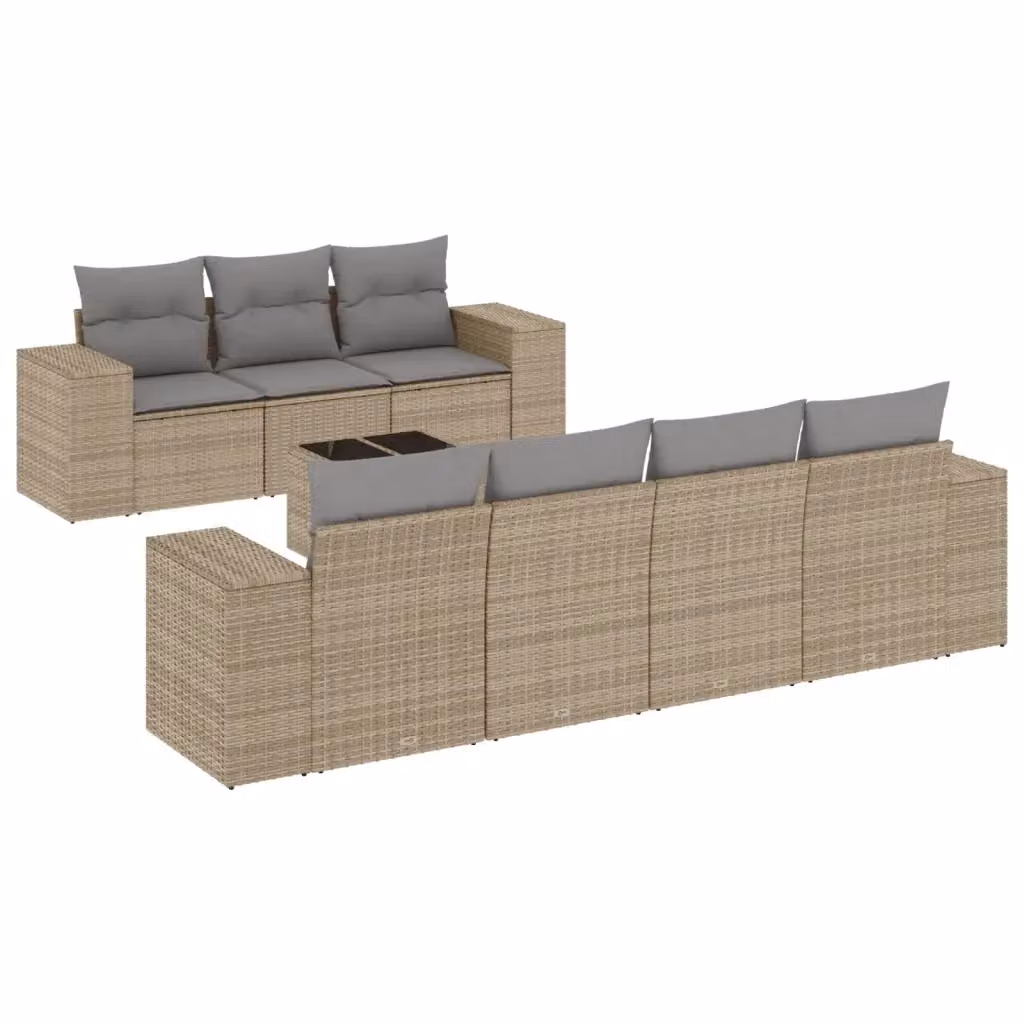 vidaXL Set Divano da Giardino 8 pz in Polyrattan con Cuscini Beige e Grigio – 2