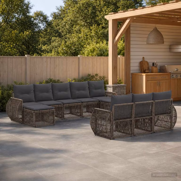 Set Divano da Giardino vidaXL 10 Pezzi a Forma di U in Polyrattan Grigio e Antracite con Cuscini e Struttura in Acciaio
