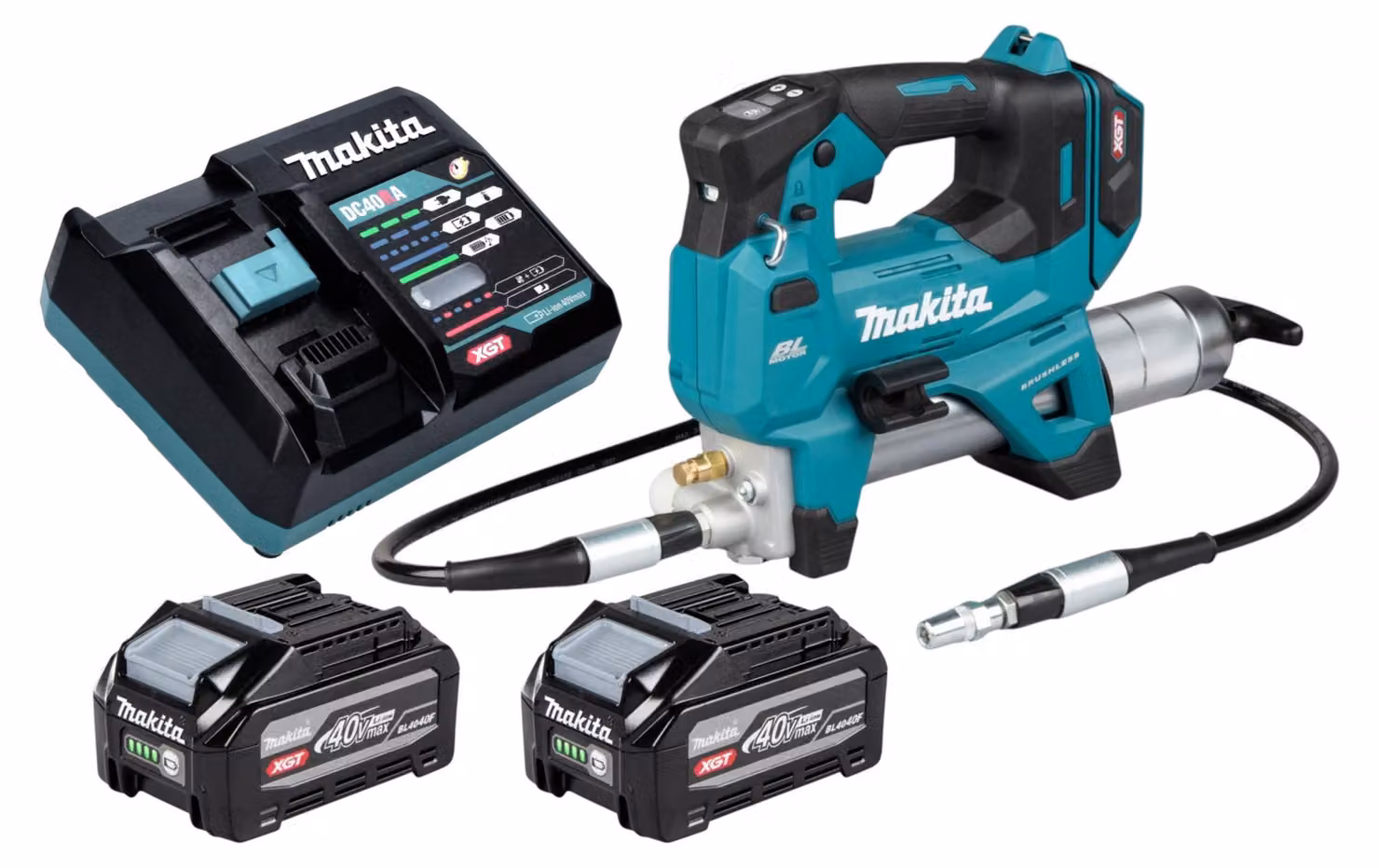 Pompa per grasso a batteria Makita GP 001 GU201 40 V max. 690 bar Brushless + 2 batterie da 4,0 Ah + caricabatterie