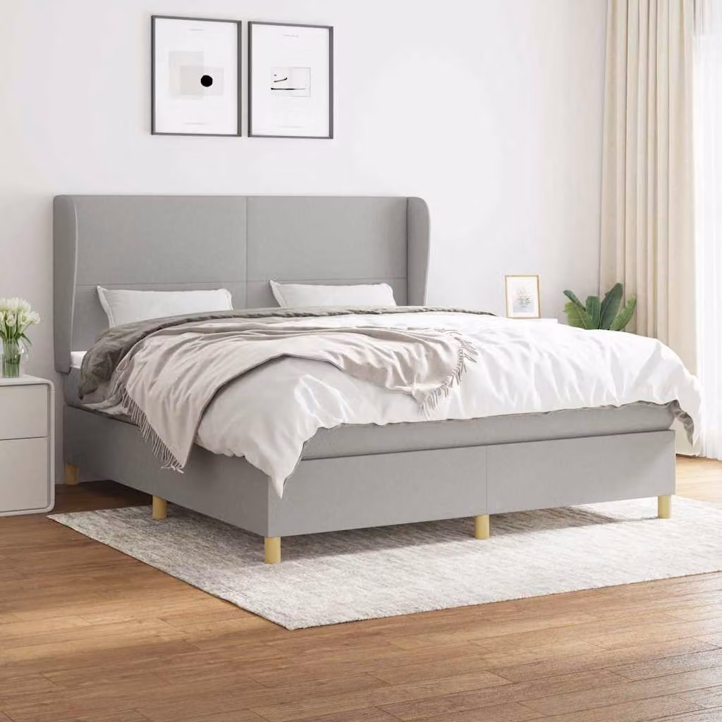 vidaXL Giroletto a Molle con Materasso Ibrido in Tessuto Grigio e Bianco L/P/H: 180 x 200 x 128 cm – 1