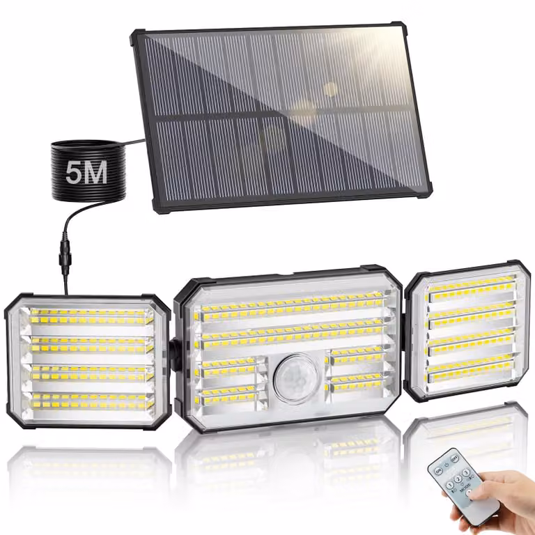 Lampada da esterno a LED solare con sensore di movimento, 4 modalità, 7000 K, grado di protezione IP67