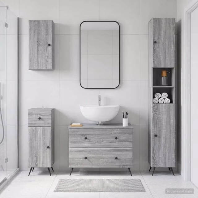 Set di Mobili da Bagno da 4 Pezzi BREDA Sonoma grigio 3417969