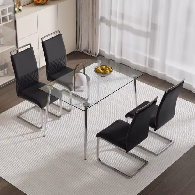 Set di 4 sedie da pranzo MIVRAY ergonomiche in similpelle PU e lino nere con gambe in metallo