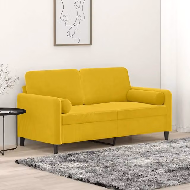 Divano a 2 Posti con Cuscini-Sofa 2 Posti con Cuscini Giallo 140 cm in Velluto 961196
