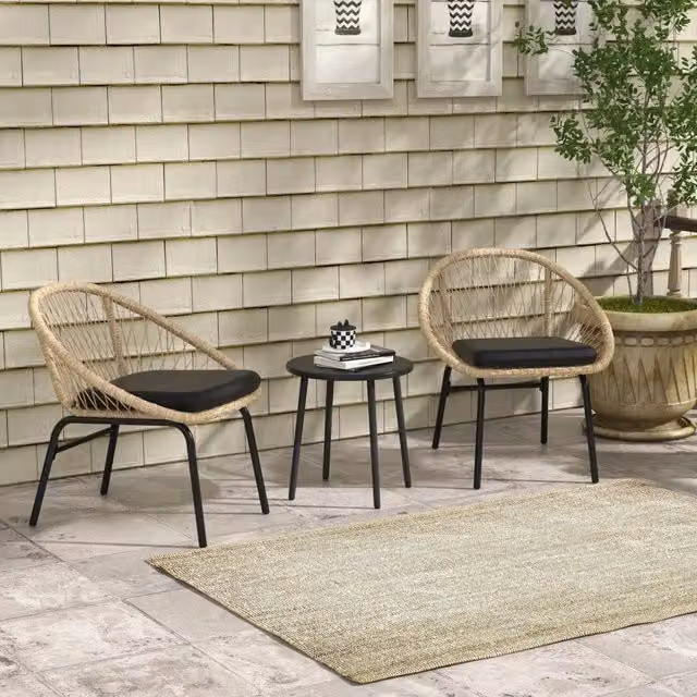 Set Mobili da Giardino in Rattan 3 Pezzi con Tavolino e 2 Sedie con Cuscini ¨C MINIMAL ¨C Giallo