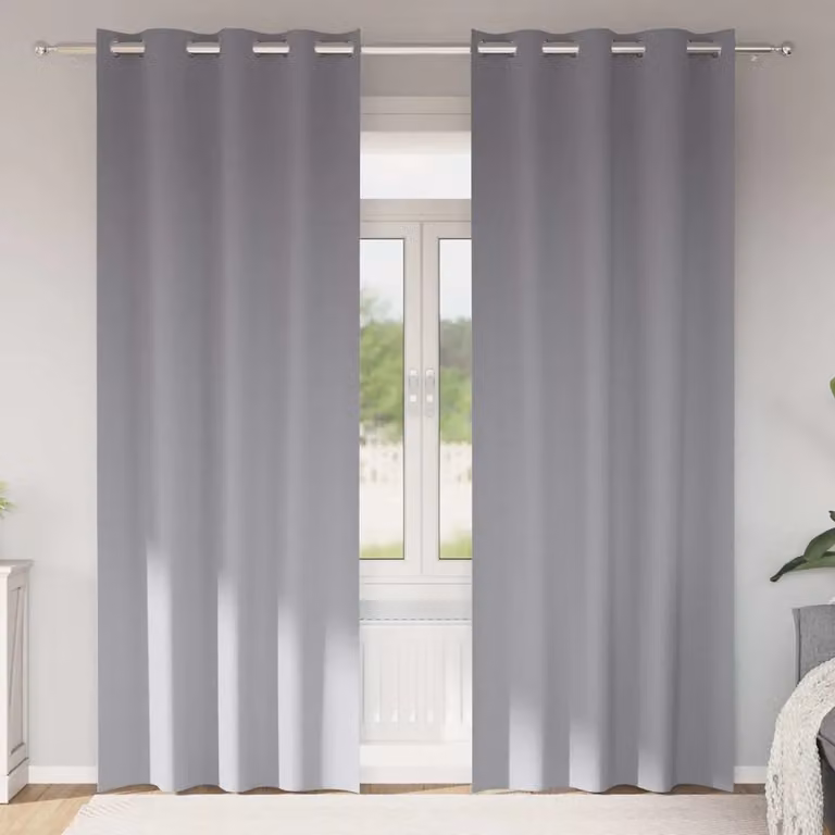 Set di 2 tende blackout vidaXL con anelli in poliestere, colore grigio, H: 245 cm x L: 140 cm