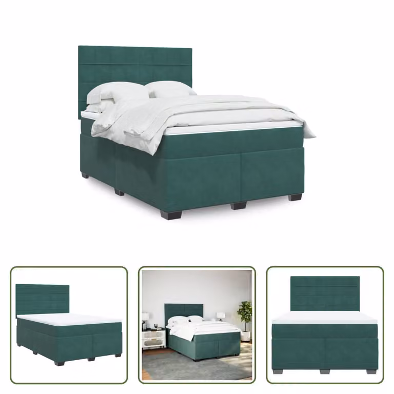 The Living Store Letto a molle con materasso verde scuro 140x190 cm in velluto