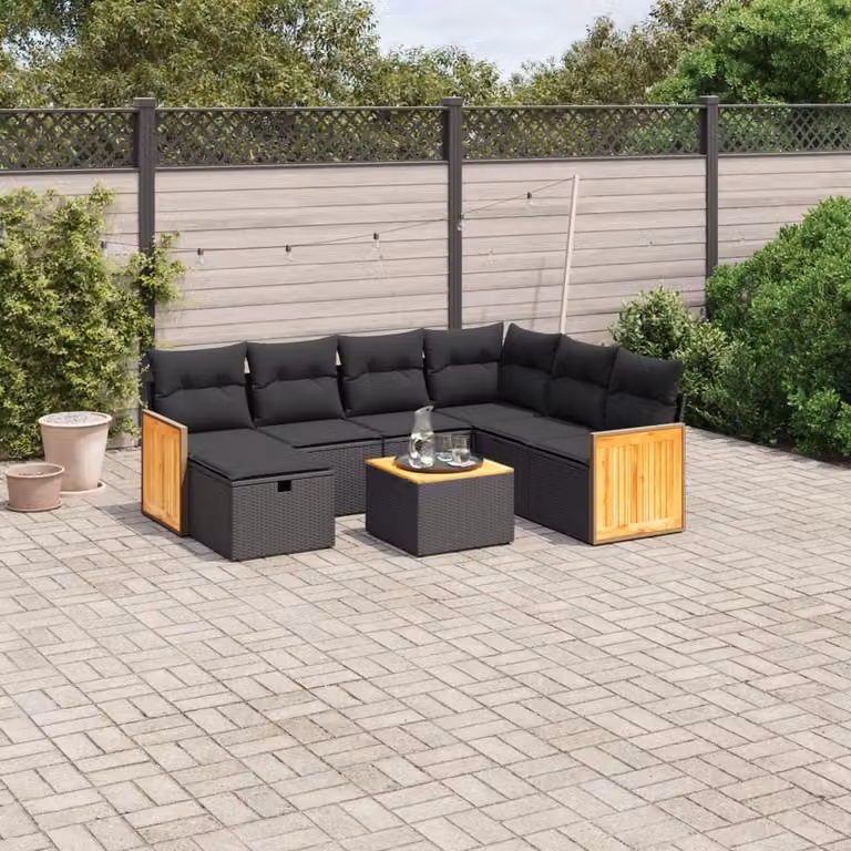 Maison Exclusive - Set da giardino 8 pezzi con cuscini in polyrattan nero