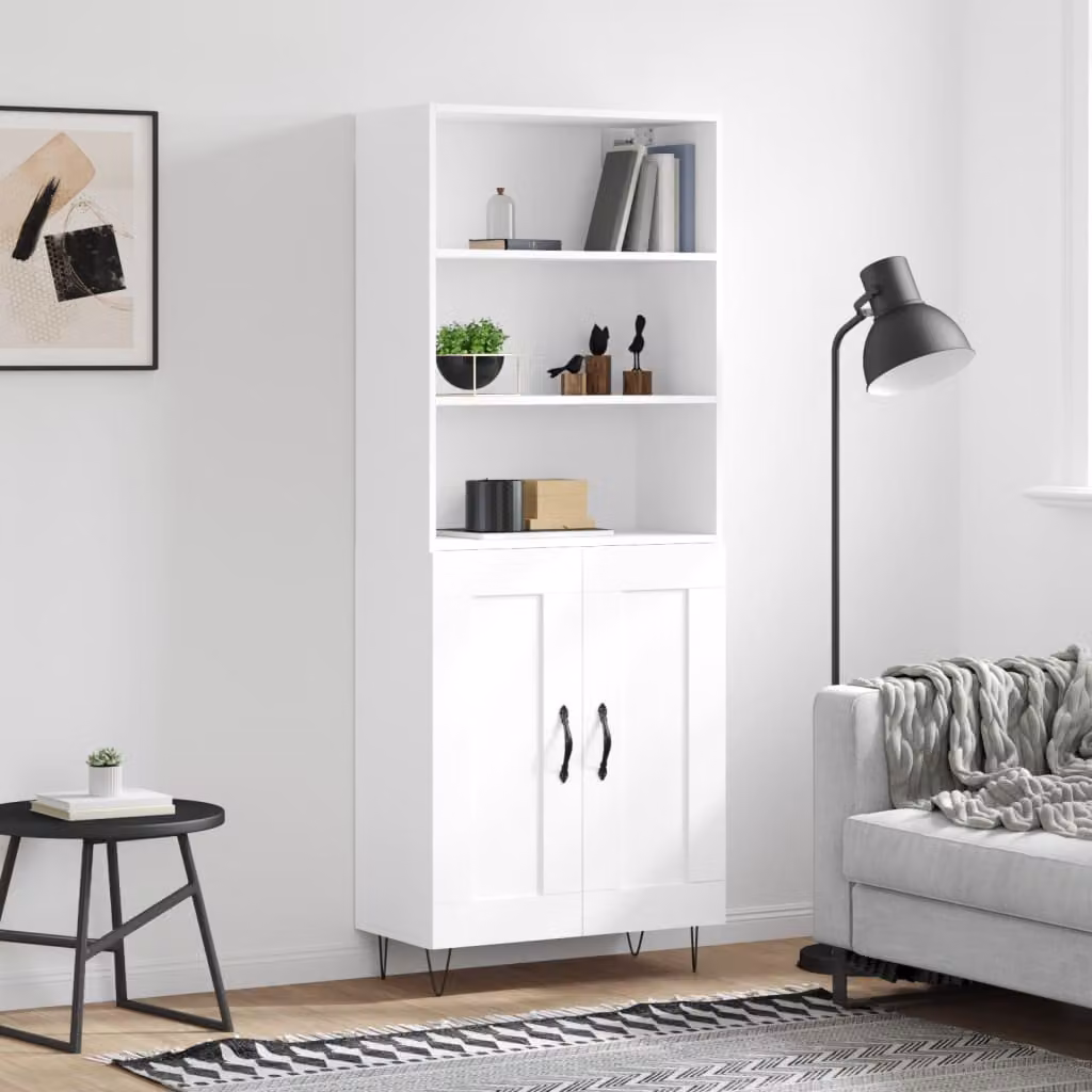 Credenza moderna vidaXL bianca con ante a battente e ripiani interni, L/P/H: 69,5 x 34,0 x 180,0 cm