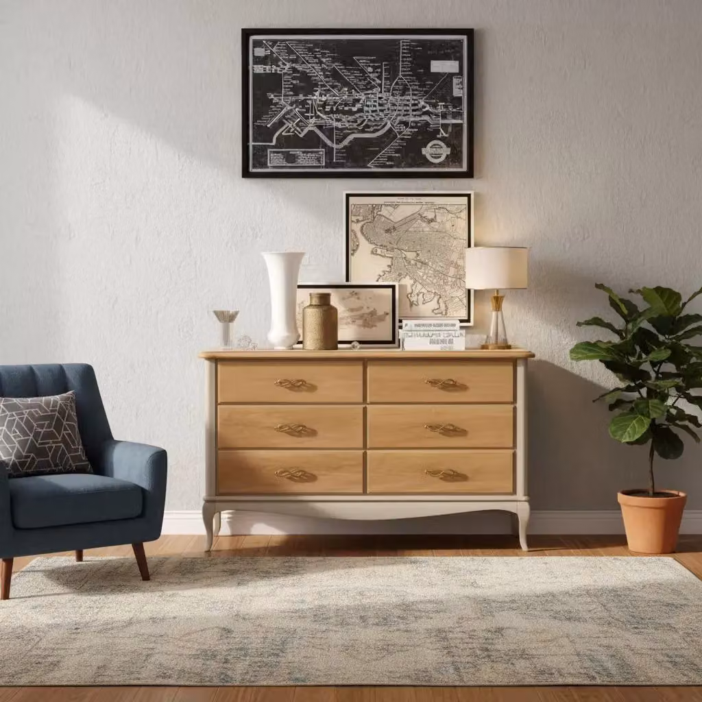 Cassettiera classica in legno con 6 cassetti Mobili 2G L: 141 cm, P: 47 cm, H: 80 cm – 1
