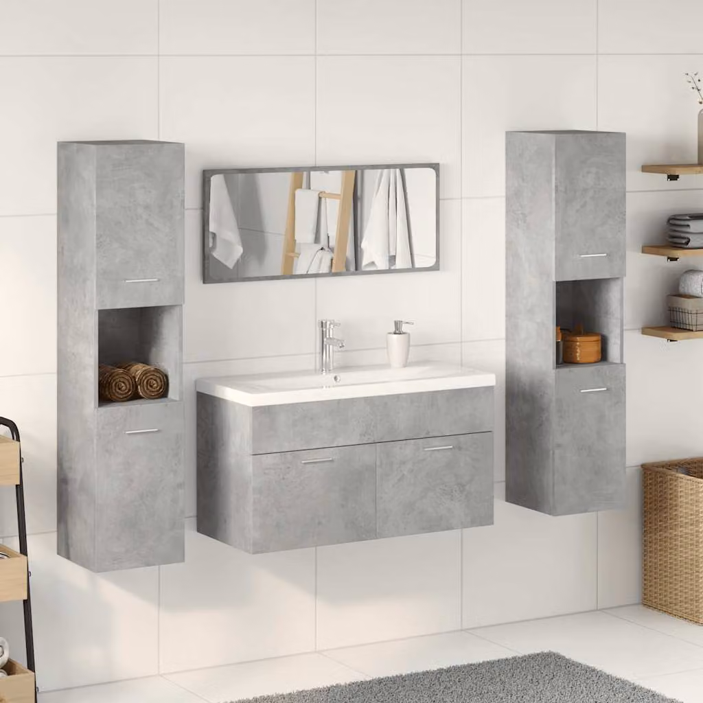 Set di mobili da bagno vidaXL 5 pezzi in legno e vetro, colore grigio e bianco, design moderno a parete
