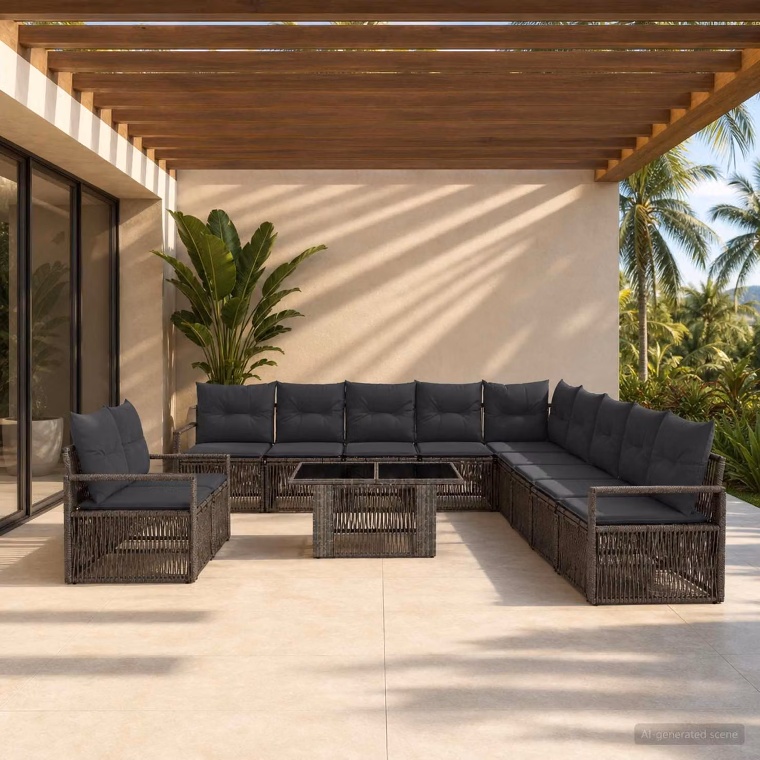 Set Divano da Giardino vidaXL 12 pz in Polyrattan Grigio e Antracite con Cuscini e Tavolino
