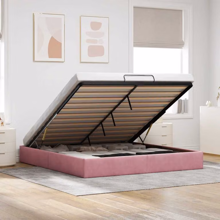 Struttura Letto con Contenitore a Sollevamento vidaXL in Velluto Rosa L/P: 200 x 200 cm